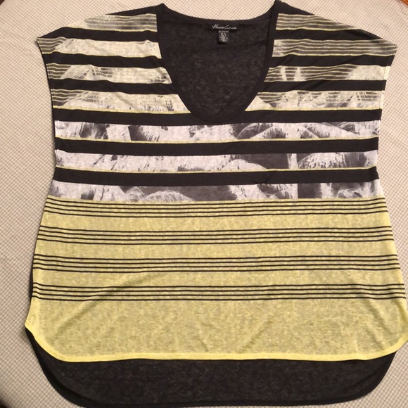 KENNETH COLE NEW YORK PATTERNED STRIPED SEMI-SHEER LONGER BACK SCOOP NECK - #366 - Picture 1 of 10